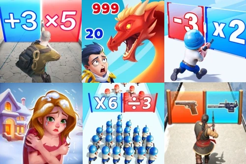 A collage of deceptive mobile game ads that show simple pipe-and-water math puzzles, even though the actual games are unrelated.